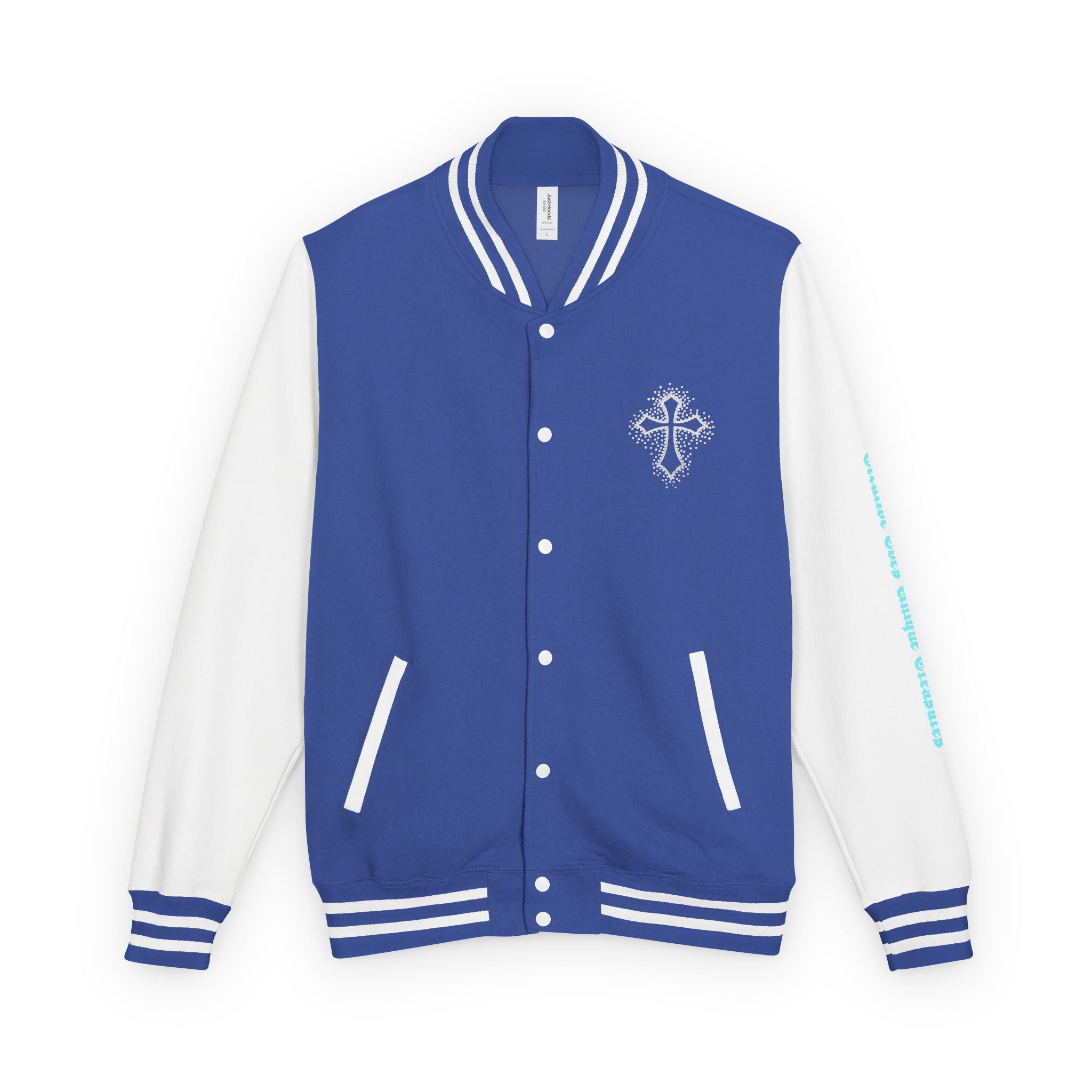 Unisex Heavyweight Letterman Jacket, Trendy Varsity Jacket, Youthful Streetwear, Positive Vibes Outerwear, Perfect for Casual Outings, [...]