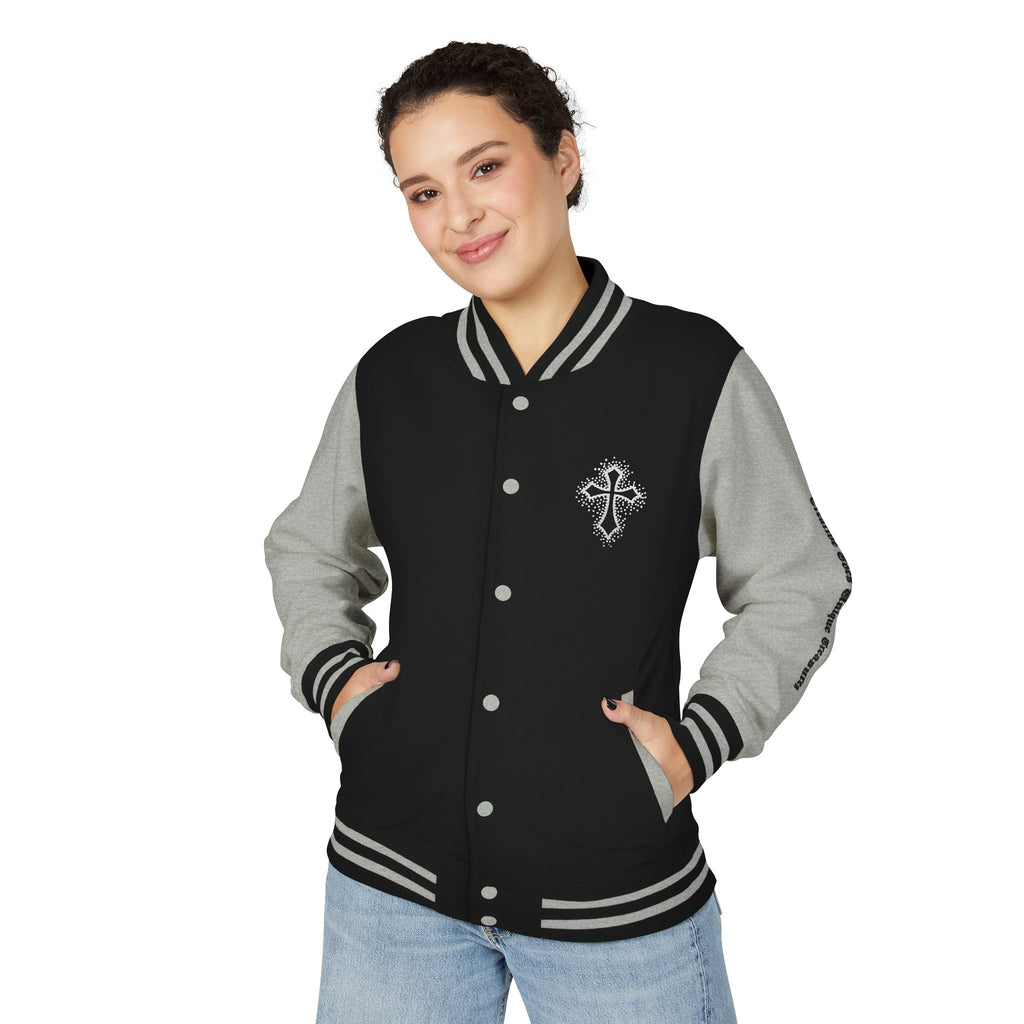 Unisex Heavyweight Letterman Jacket, Trendy Varsity Jacket, Youthful Streetwear, Positive Vibes Outerwear, Perfect for Casual Outings, [...]