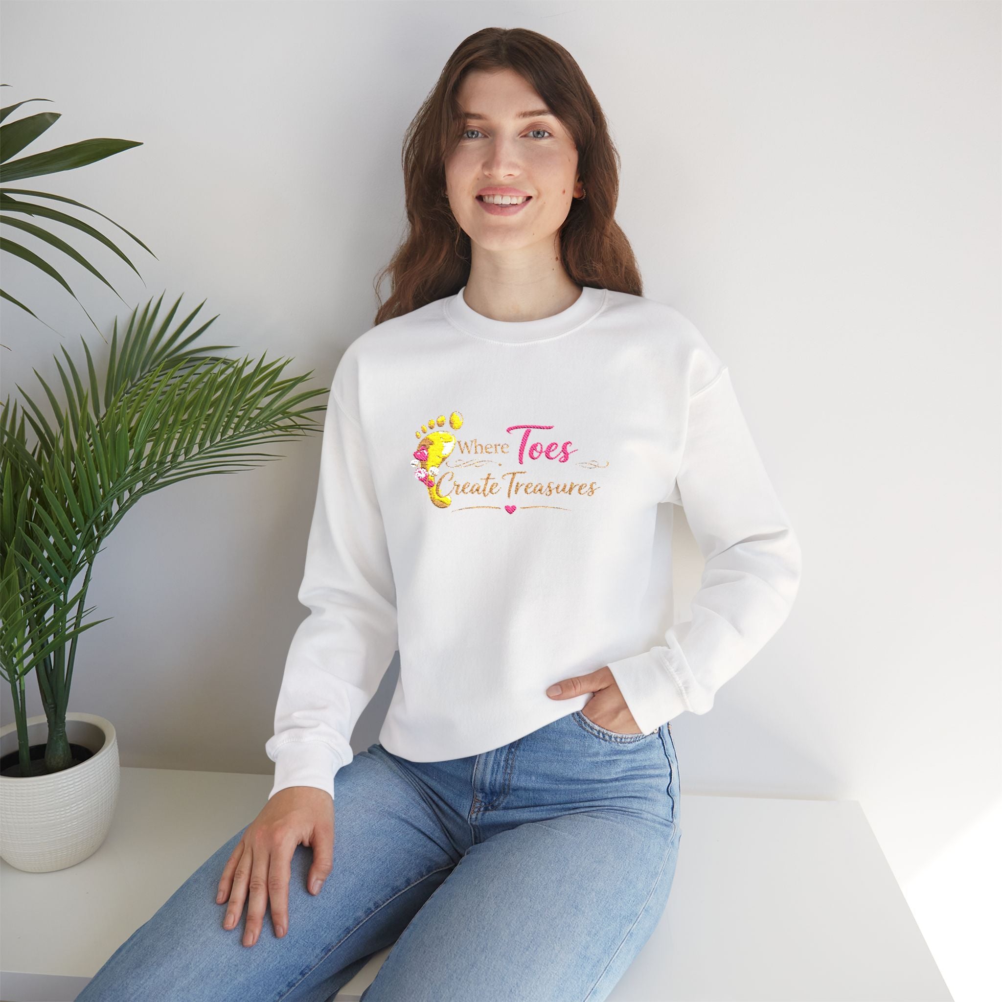 Crewneck Sweatshirt — "When Toes Create Treasures" Floral Beach Mom Pullover