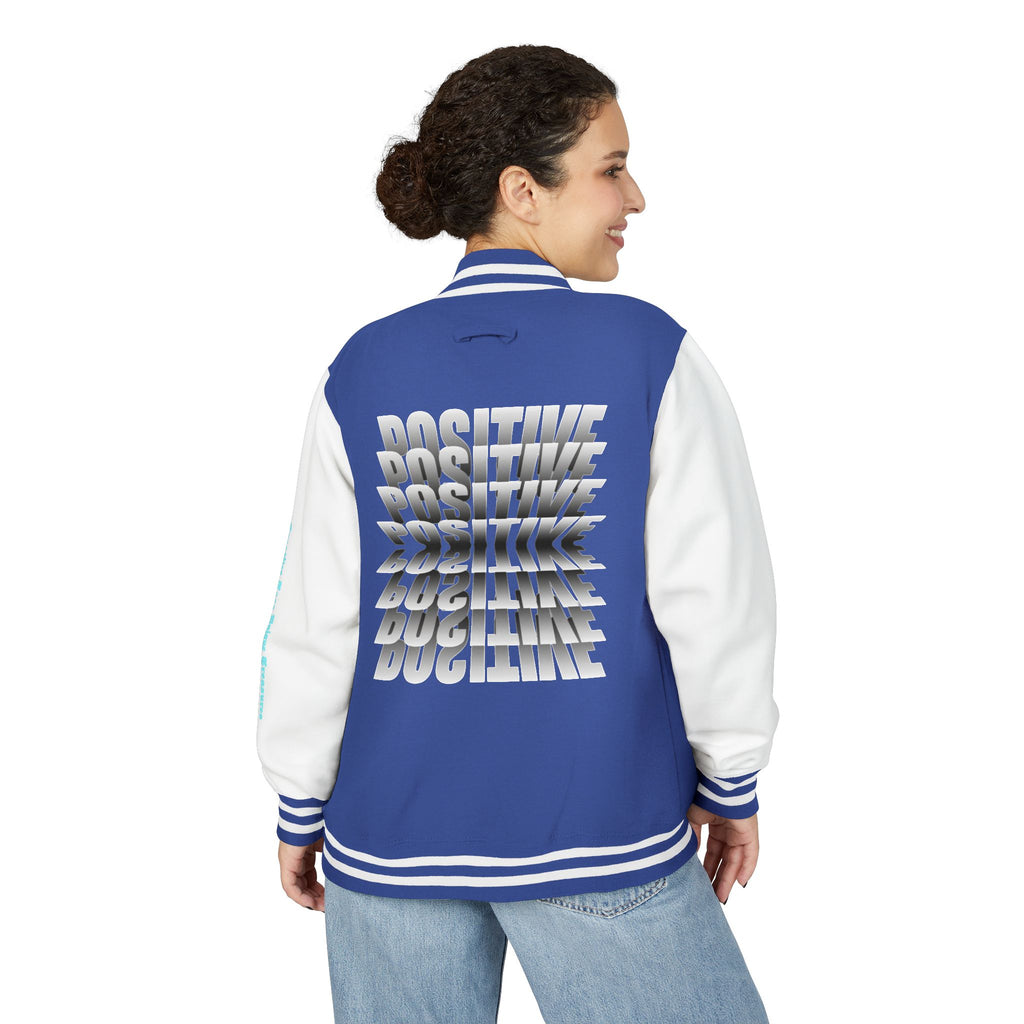 Unisex Heavyweight Letterman Jacket, Trendy Varsity Jacket, Youthful Streetwear, Positive Vibes Outerwear, Perfect for Casual Outings, [...]