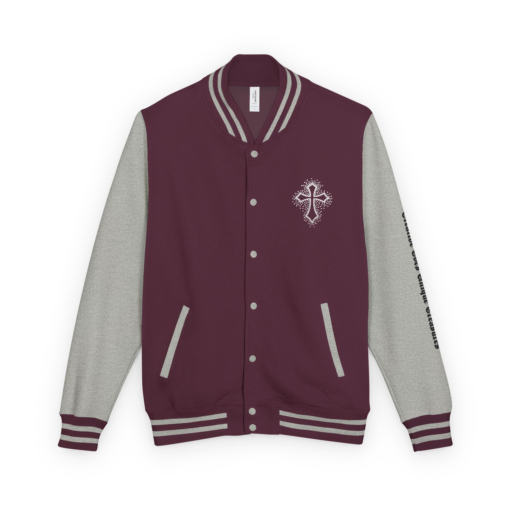 Unisex Heavyweight Letterman Jacket, Trendy Varsity Jacket, Youthful Streetwear, Positive Vibes Outerwear, Perfect for Casual Outings, [...]