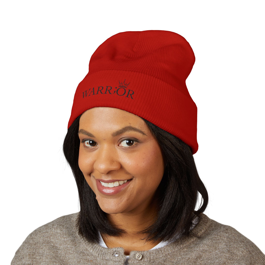 Classic Cuffed Beanie | Embroidered Warrior Hat for Adventurers, Winter Fashion, Gift for Her, Cozy Knit Cap, Unisex Beanie
