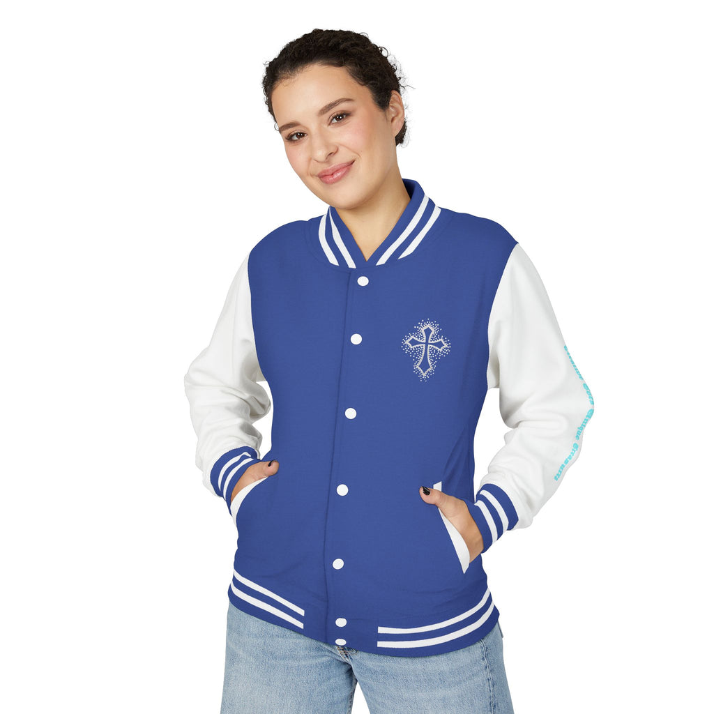 Unisex Heavyweight Letterman Jacket, Trendy Varsity Jacket, Youthful Streetwear, Positive Vibes Outerwear, Perfect for Casual Outings, [...]