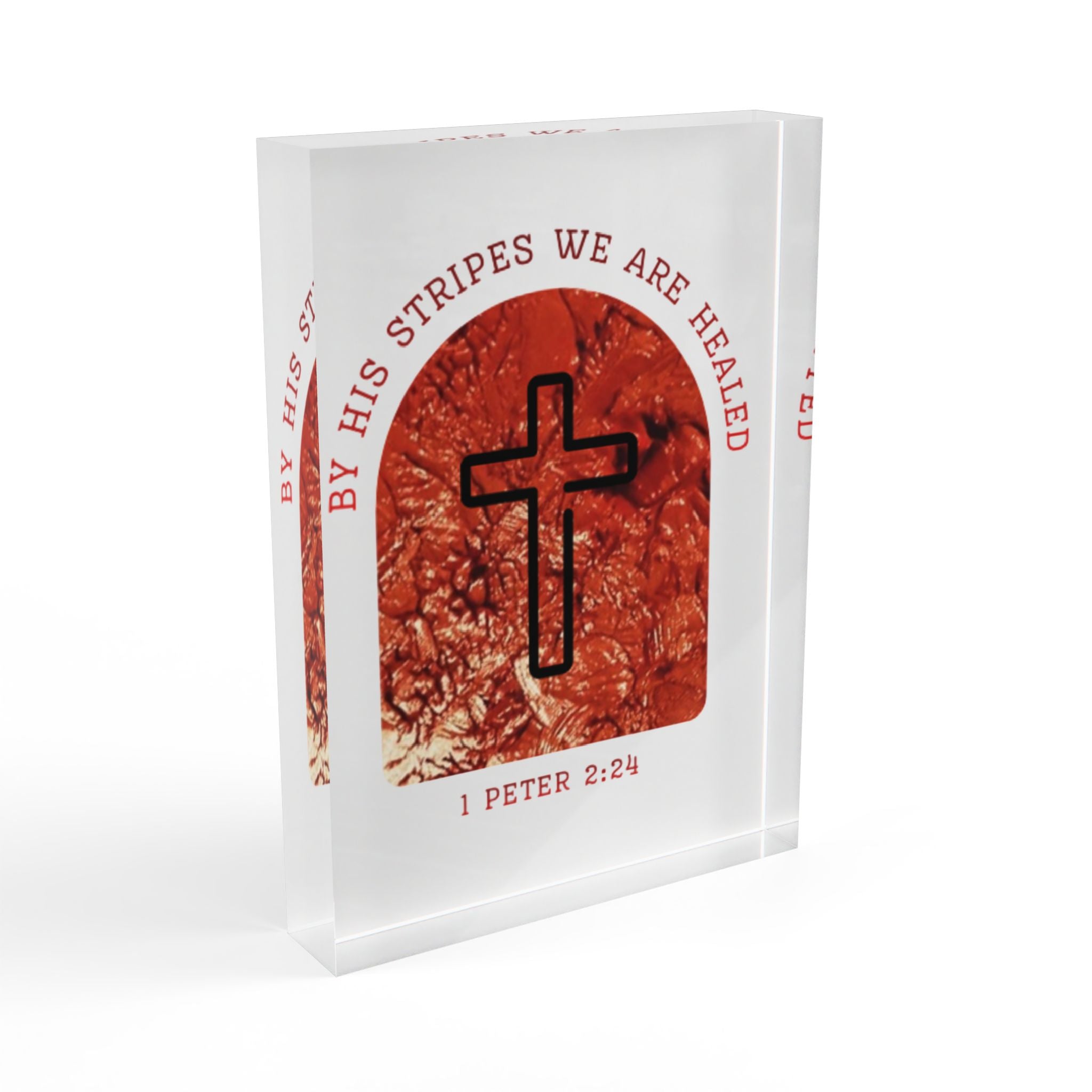Religious Photo Block – “By His Stripes We Are Healed” Cross Décor (1 Peter 2:24)