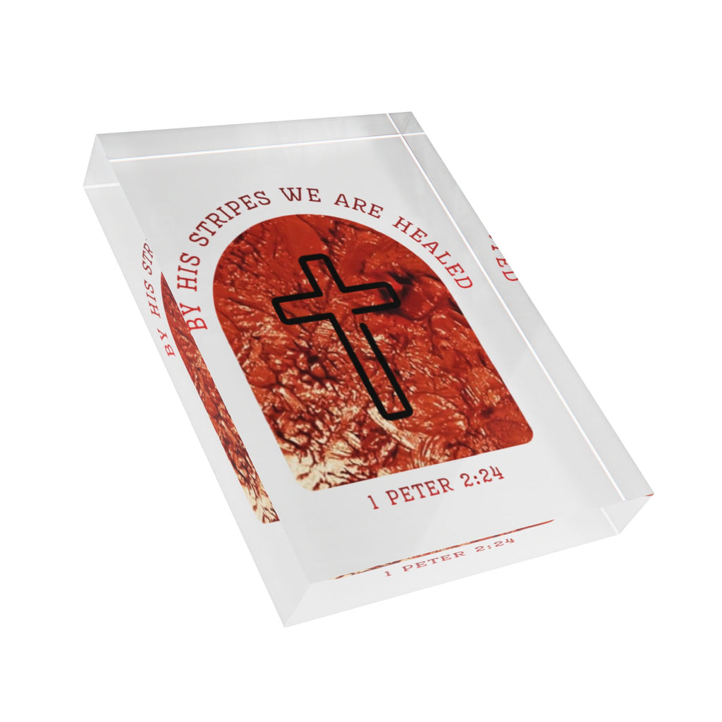 Religious Photo Block – “By His Stripes We Are Healed” Cross Décor (1 Peter 2:24)