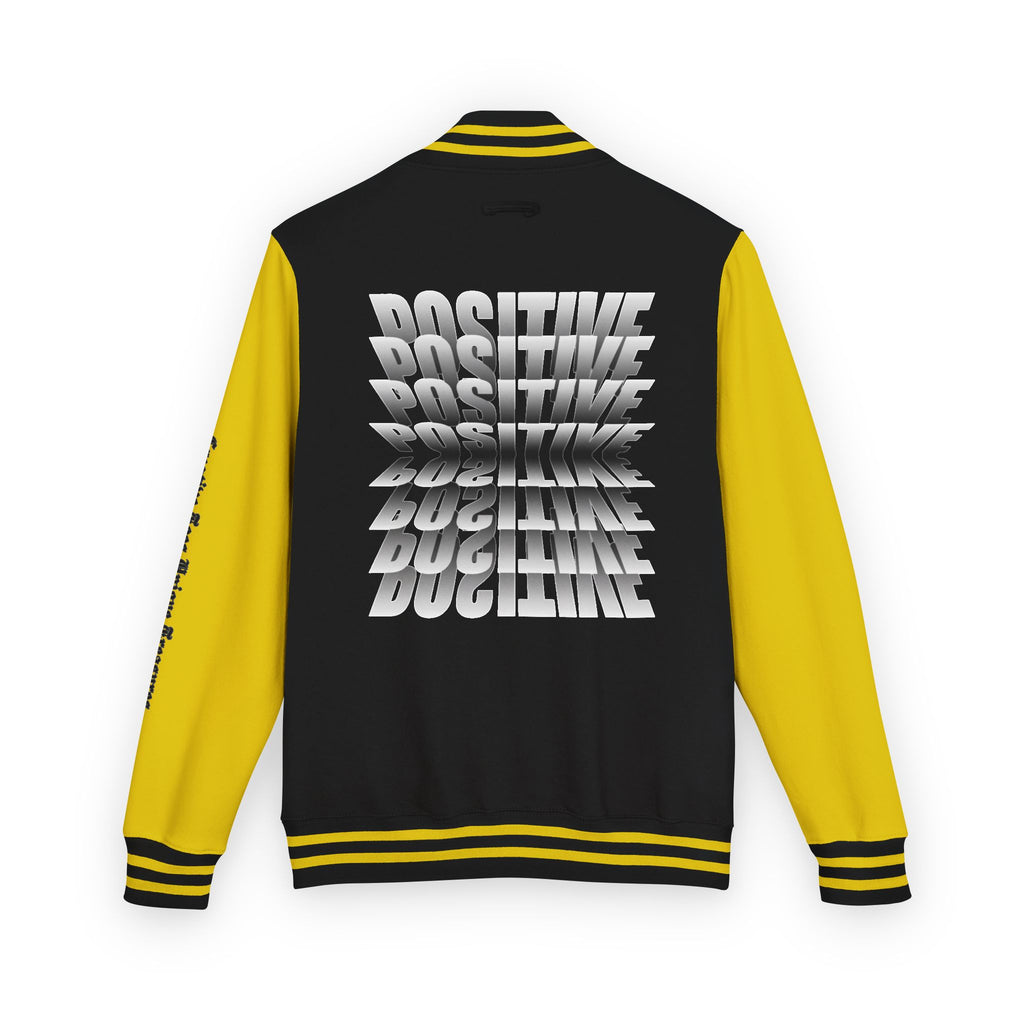 Unisex Heavyweight Letterman Jacket, Trendy Varsity Jacket, Youthful Streetwear, Positive Vibes Outerwear, Perfect for Casual Outings, [...]
