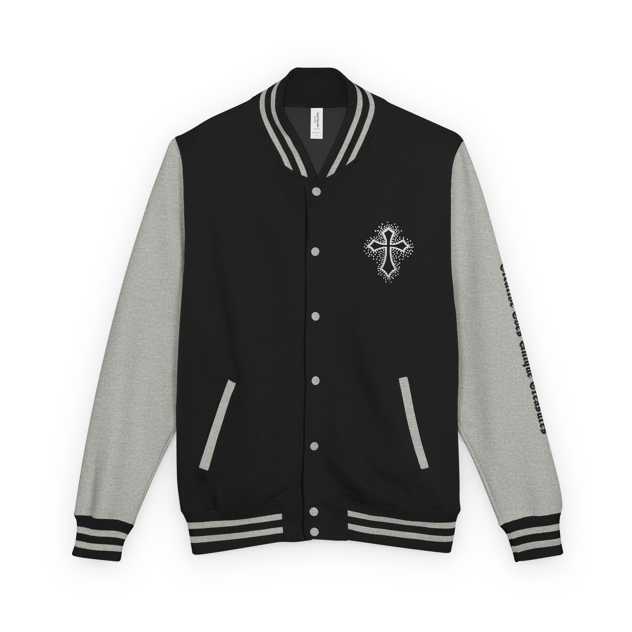 Unisex Heavyweight Letterman Jacket, Trendy Varsity Jacket, Youthful Streetwear, Positive Vibes Outerwear, Perfect for Casual Outings, [...]