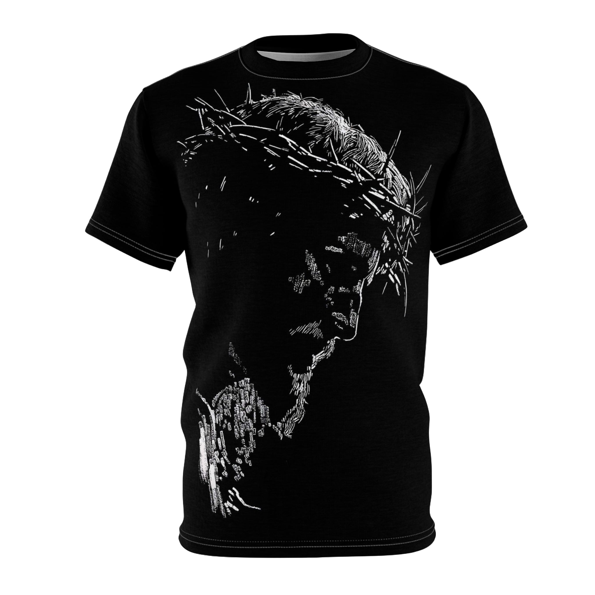 Jesus Christ Portrait Tee — Crown of Thorns Christian Faith T-Shirt (AOP)