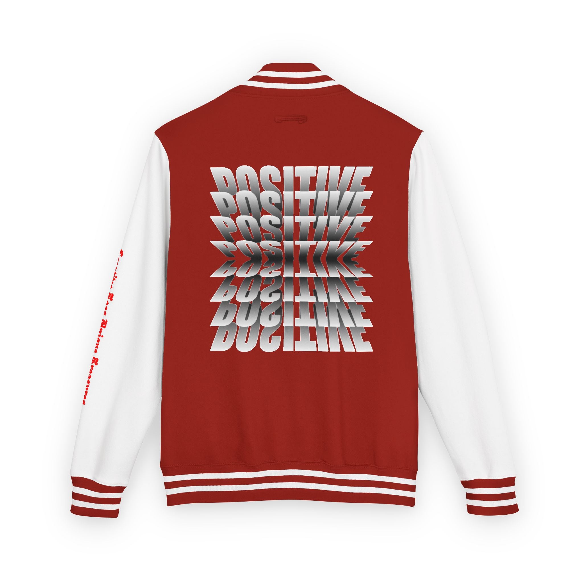 Unisex Heavyweight Letterman Jacket, Trendy Varsity Jacket, Youthful Streetwear, Positive Vibes Outerwear, Perfect for Casual Outings, [...]
