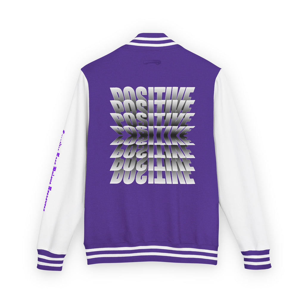 Unisex Heavyweight Letterman Jacket, Trendy Varsity Jacket, Youthful Streetwear, Positive Vibes Outerwear, Perfect for Casual Outings, [...]