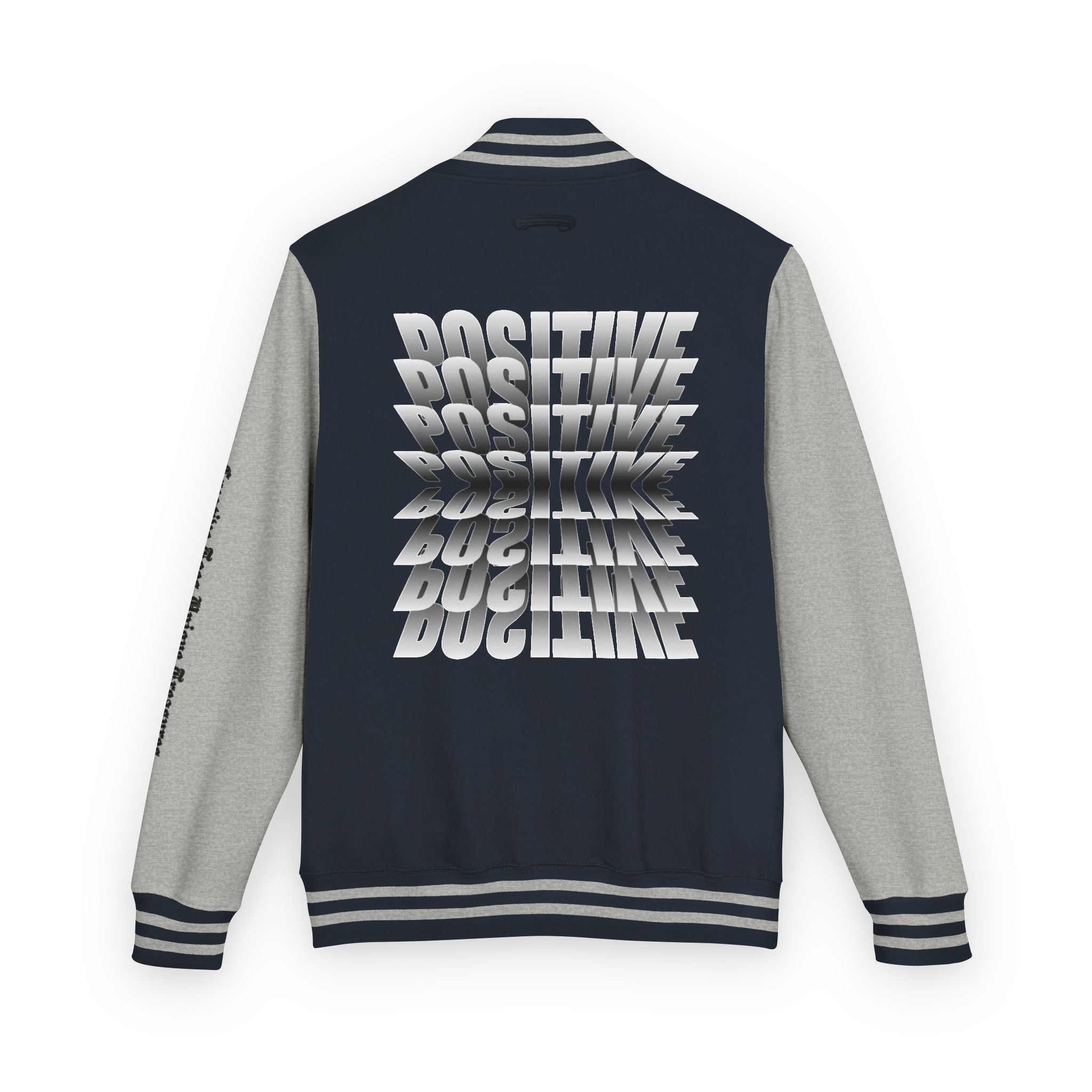 Unisex Heavyweight Letterman Jacket, Trendy Varsity Jacket, Youthful Streetwear, Positive Vibes Outerwear, Perfect for Casual Outings, [...]