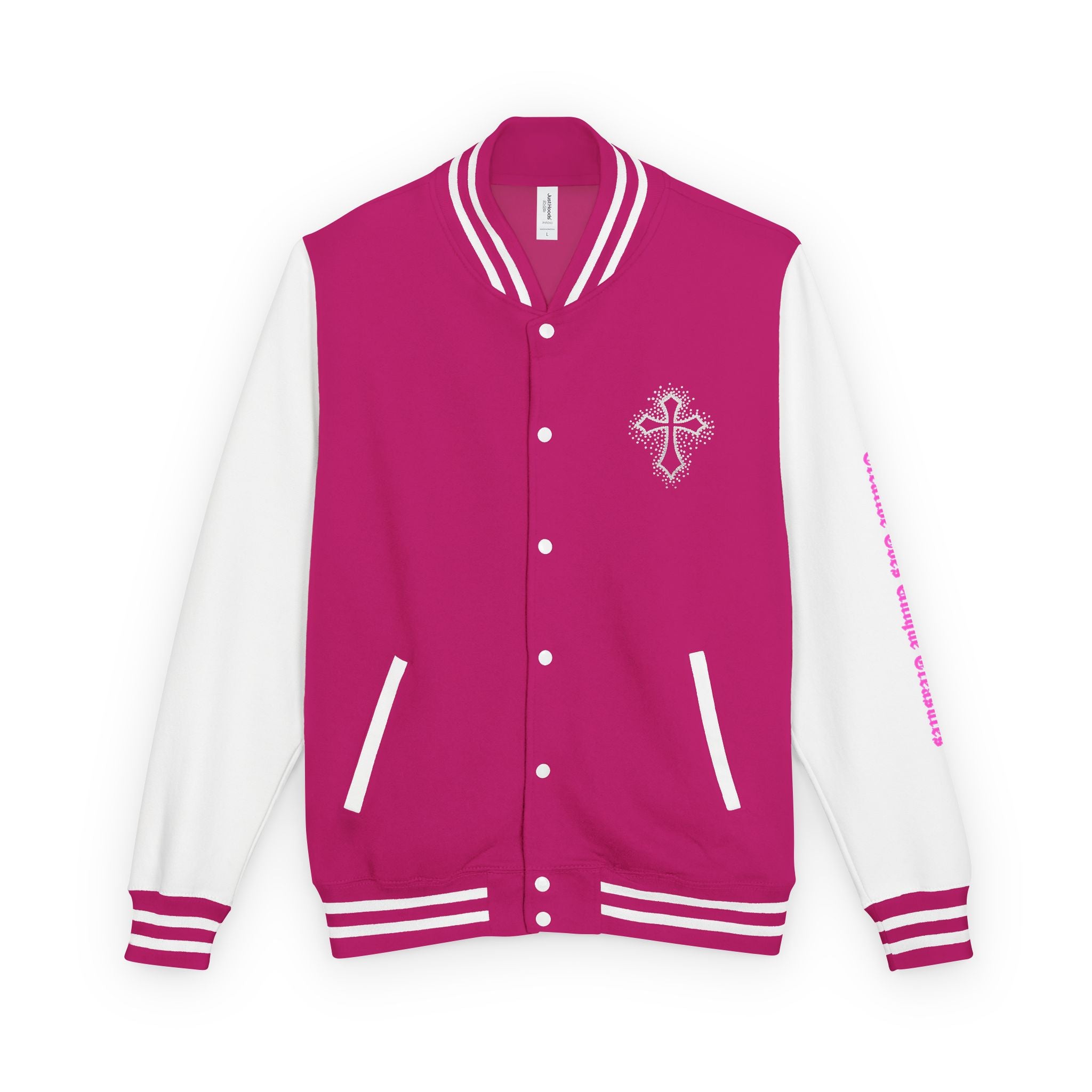 Unisex Heavyweight Letterman Jacket, Trendy Varsity Jacket, Youthful Streetwear, Positive Vibes Outerwear, Perfect for Casual Outings, [...]