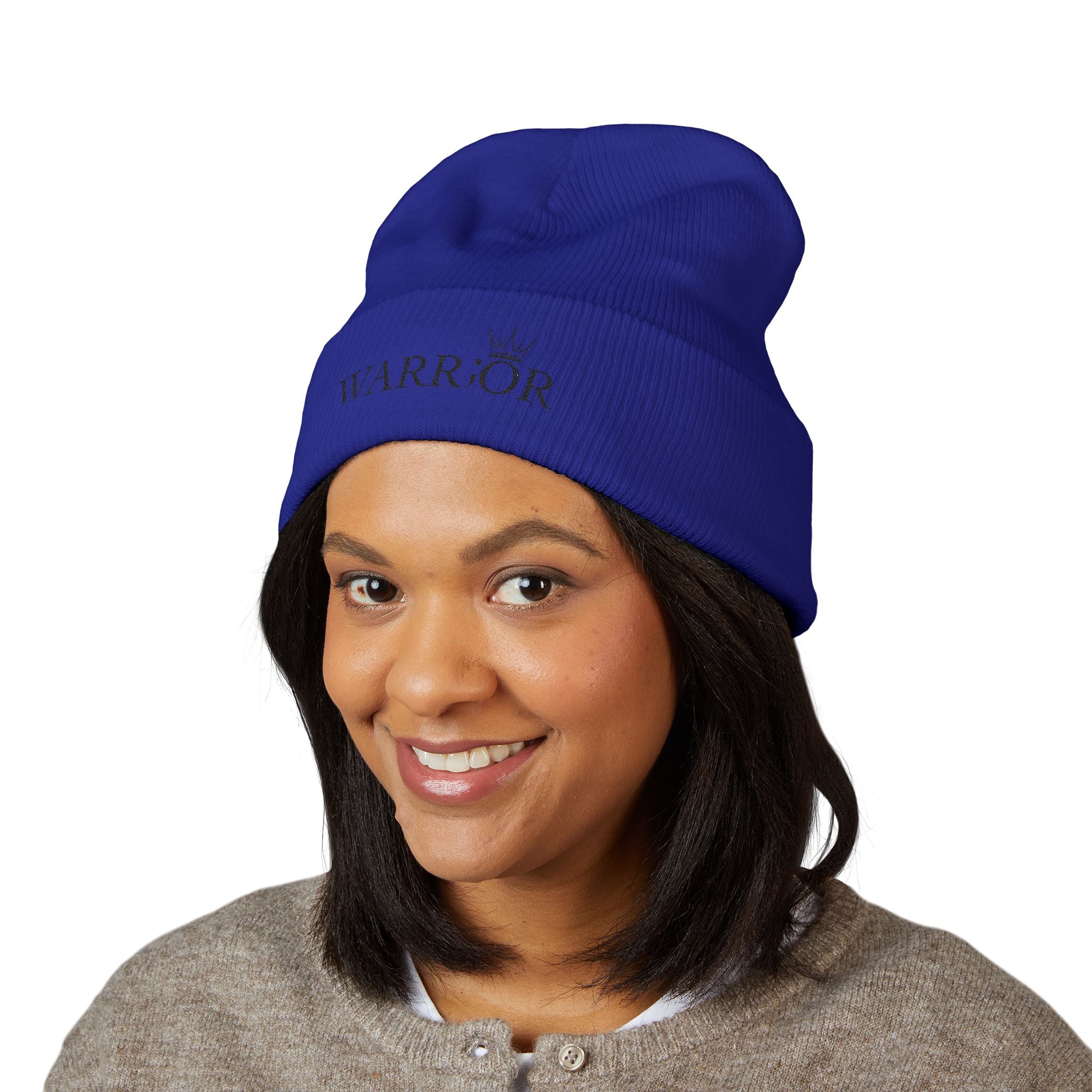 Classic Cuffed Beanie | Embroidered Warrior Hat for Adventurers, Winter Fashion, Gift for Her, Cozy Knit Cap, Unisex Beanie