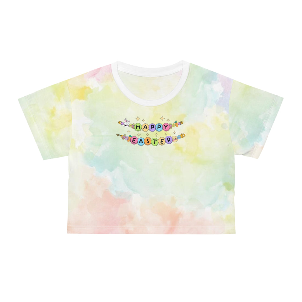 Happy Easter Pastel Tie-Dye Crop Tee (AOP)