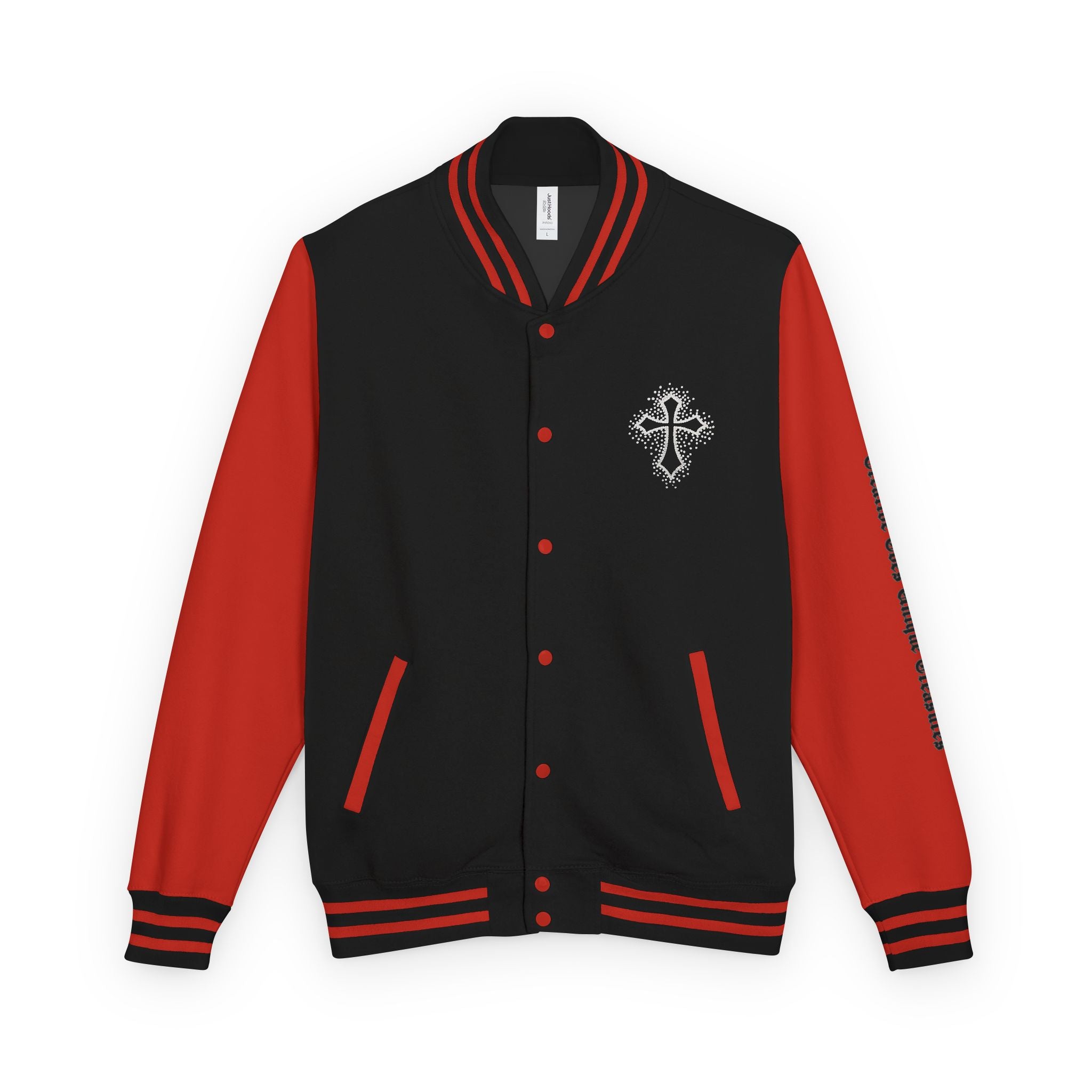 Unisex Heavyweight Letterman Jacket, Trendy Varsity Jacket, Youthful Streetwear, Positive Vibes Outerwear, Perfect for Casual Outings, [...]