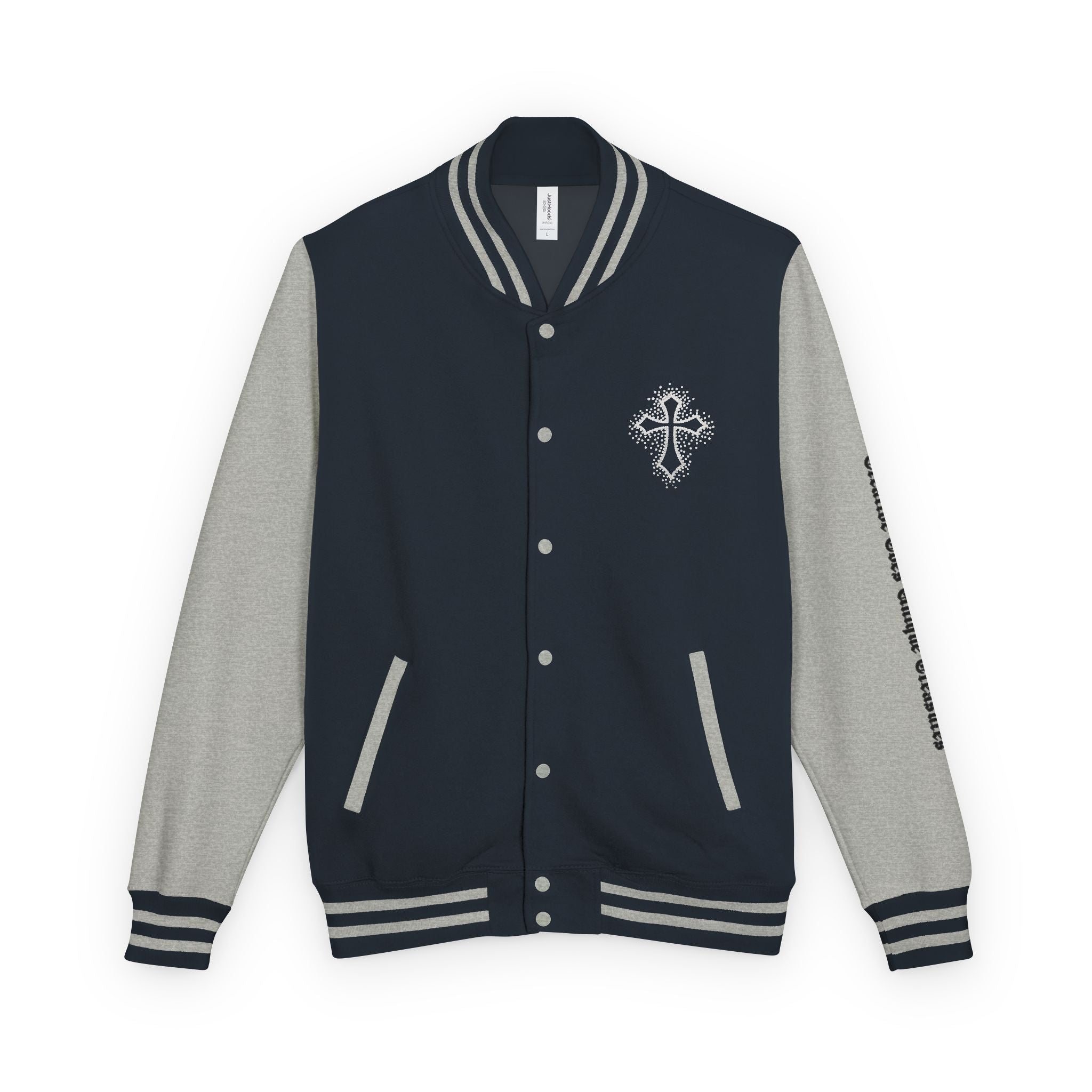 Unisex Heavyweight Letterman Jacket, Trendy Varsity Jacket, Youthful Streetwear, Positive Vibes Outerwear, Perfect for Casual Outings, [...]