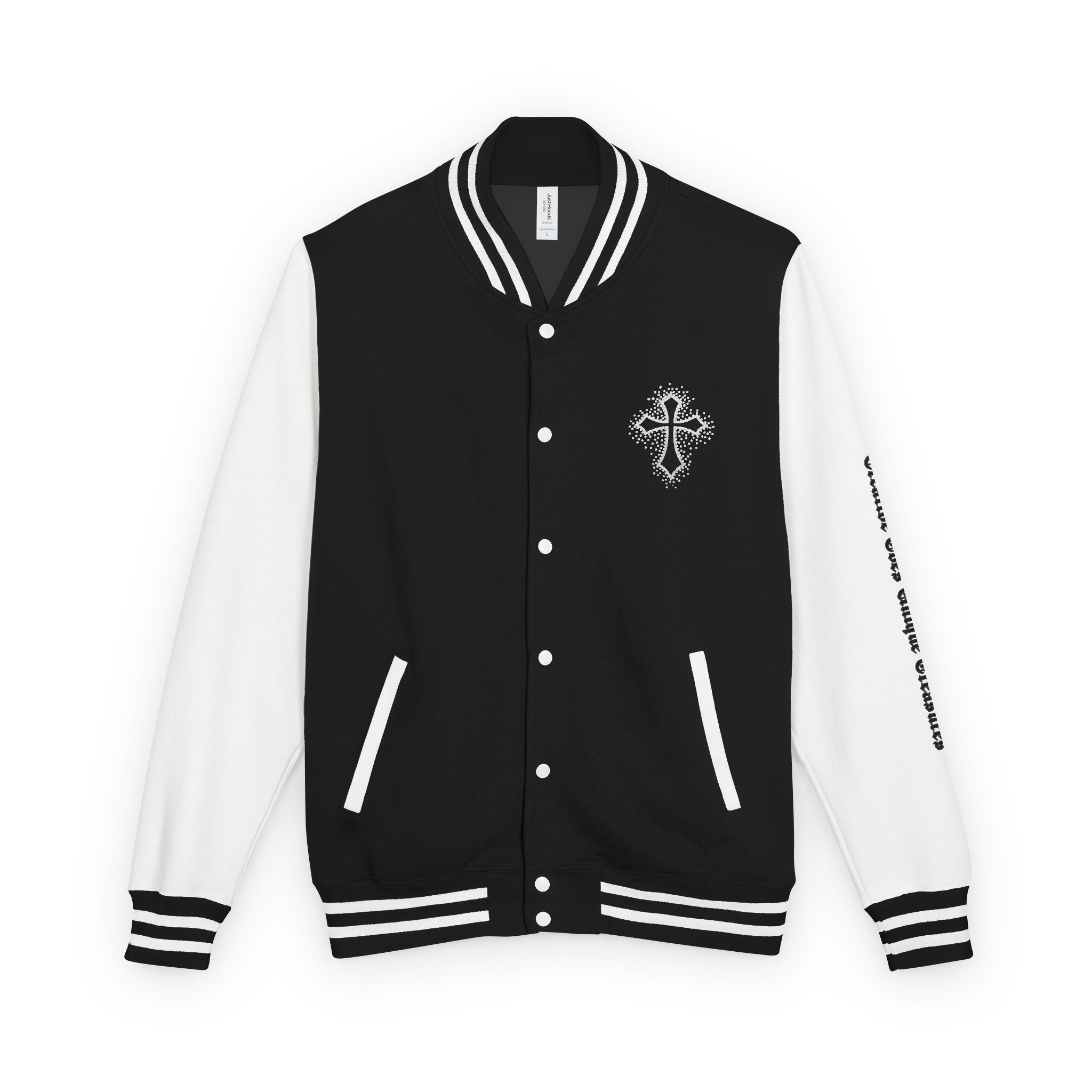Unisex Heavyweight Letterman Jacket, Trendy Varsity Jacket, Youthful Streetwear, Positive Vibes Outerwear, Perfect for Casual Outings, [...]