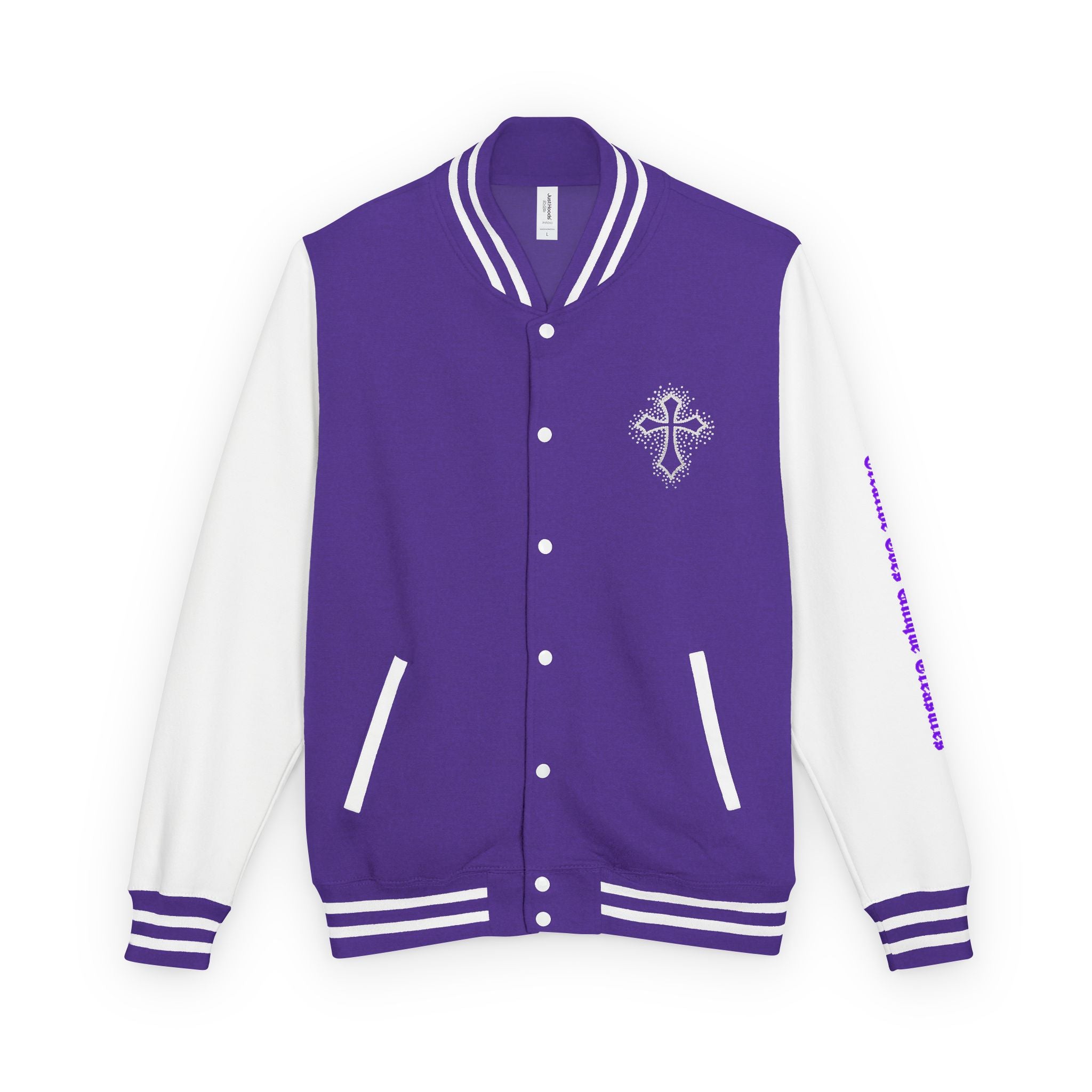 Unisex Heavyweight Letterman Jacket, Trendy Varsity Jacket, Youthful Streetwear, Positive Vibes Outerwear, Perfect for Casual Outings, [...]