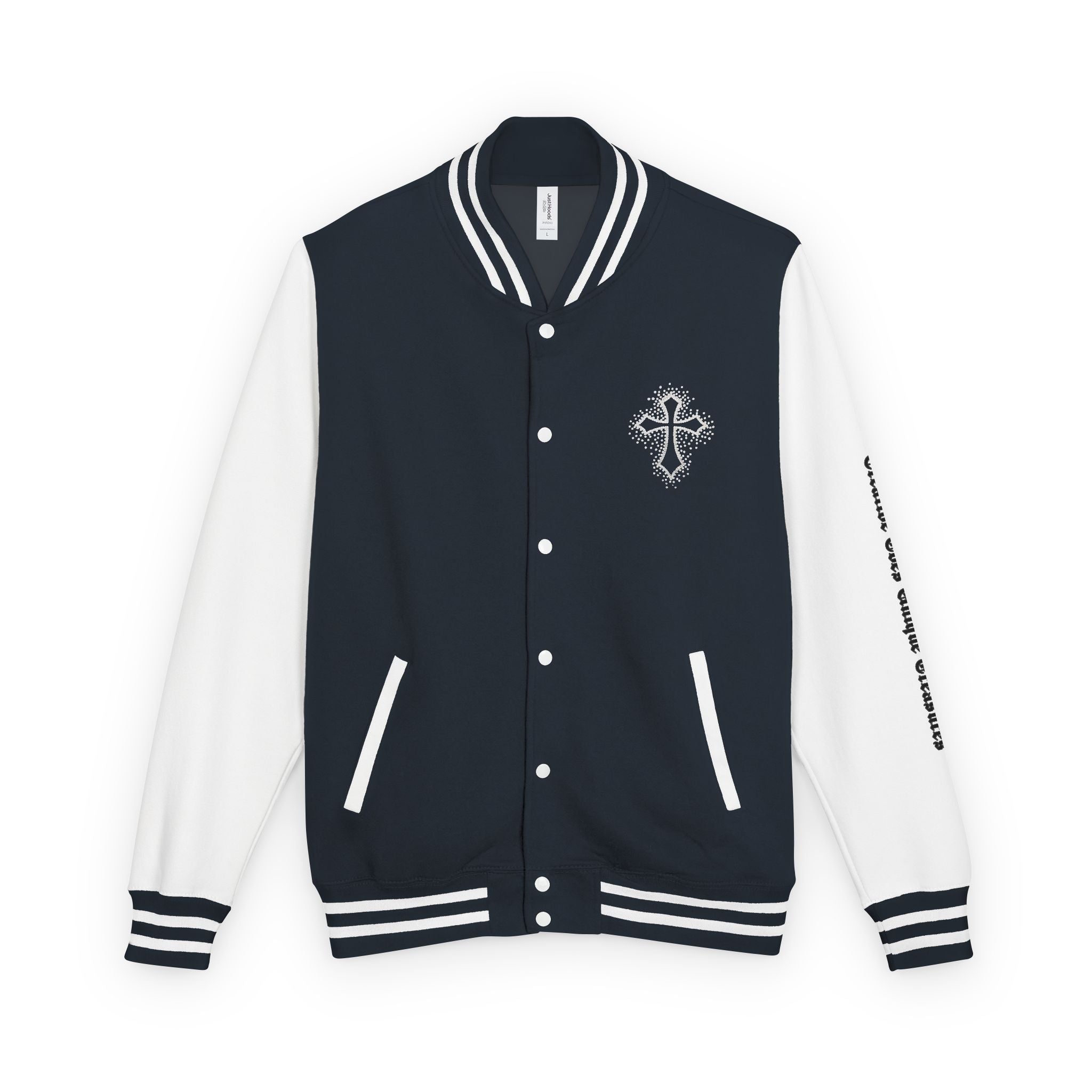 Unisex Heavyweight Letterman Jacket, Trendy Varsity Jacket, Youthful Streetwear, Positive Vibes Outerwear, Perfect for Casual Outings, [...]