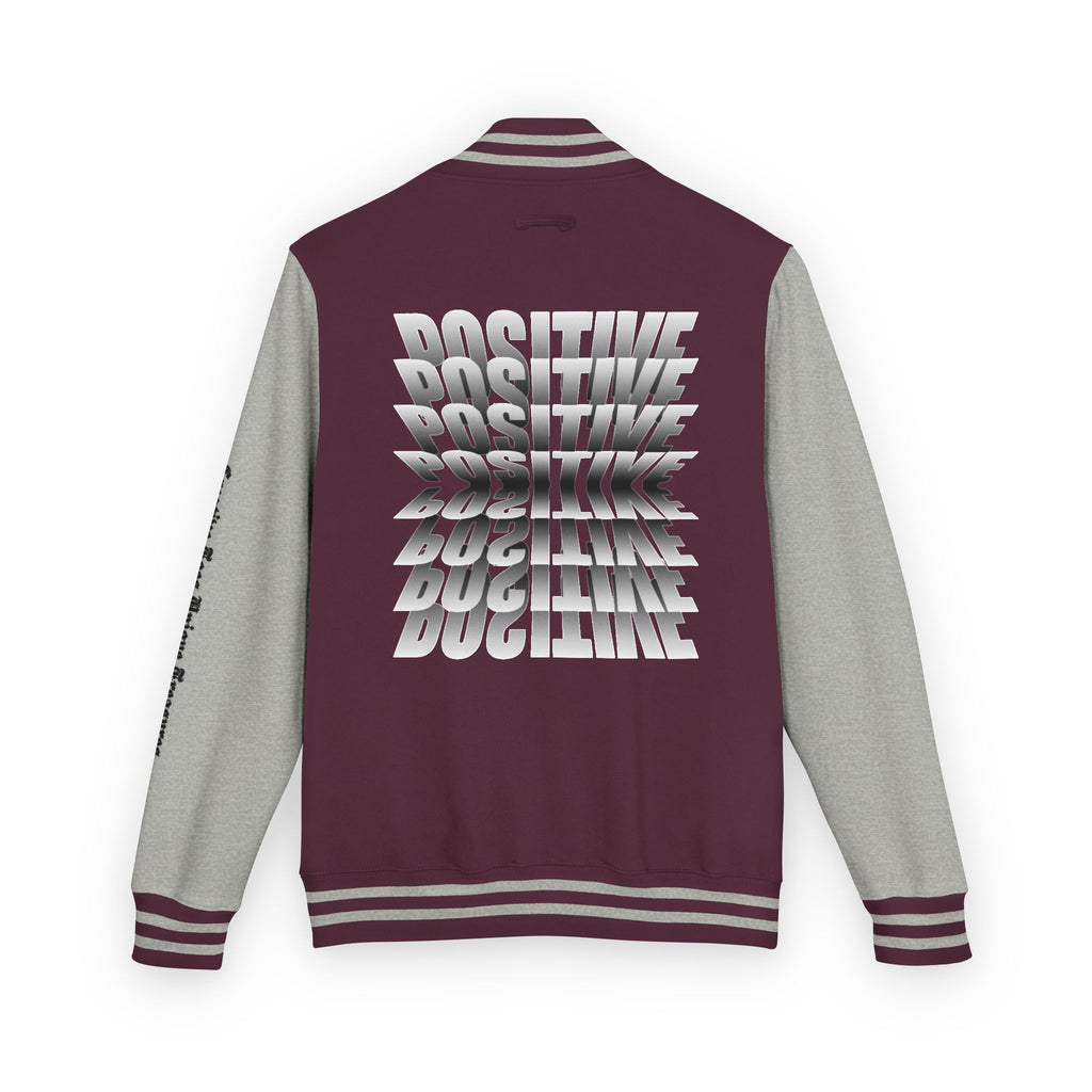 Unisex Heavyweight Letterman Jacket, Trendy Varsity Jacket, Youthful Streetwear, Positive Vibes Outerwear, Perfect for Casual Outings, [...]