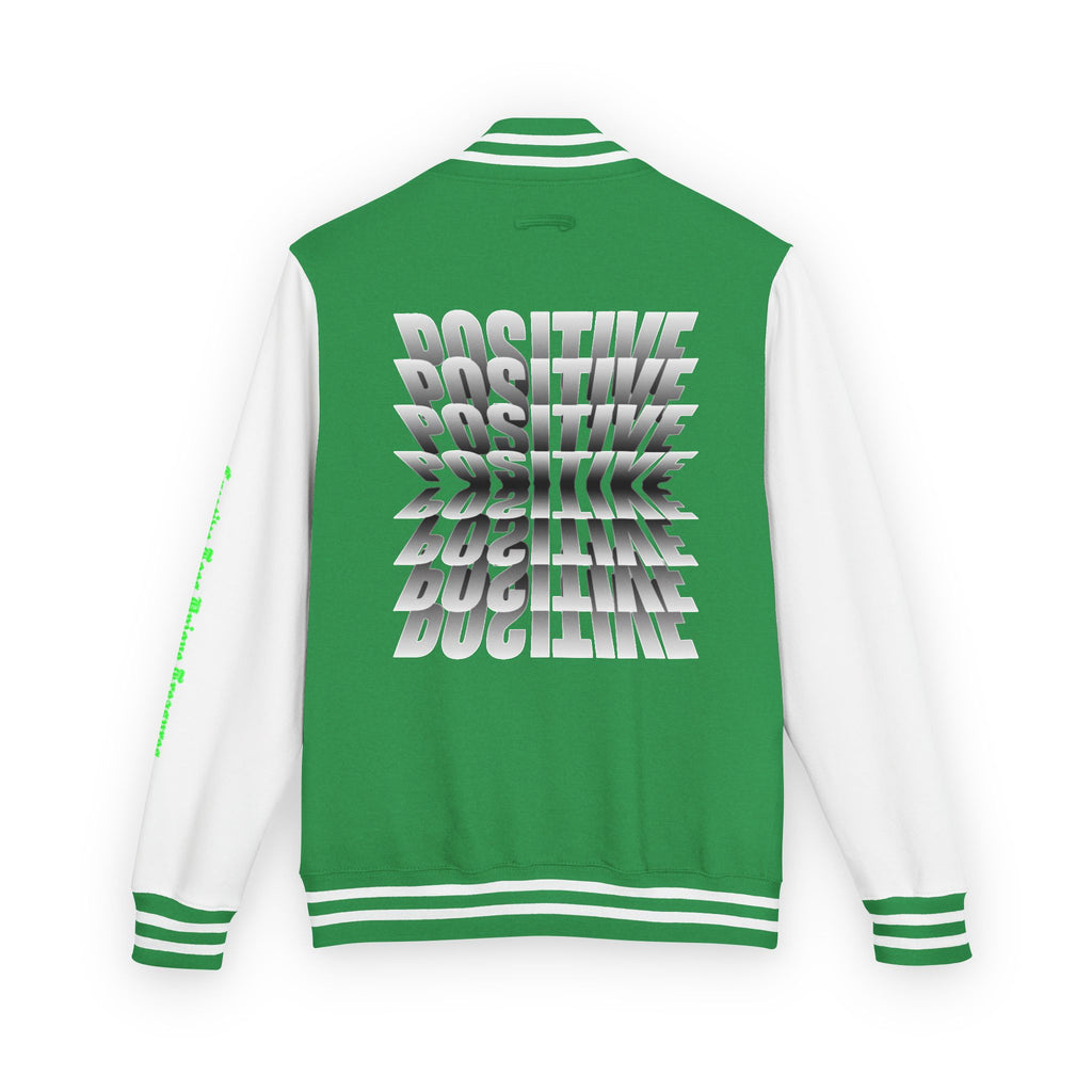 Unisex Heavyweight Letterman Jacket, Trendy Varsity Jacket, Youthful Streetwear, Positive Vibes Outerwear, Perfect for Casual Outings, [...]