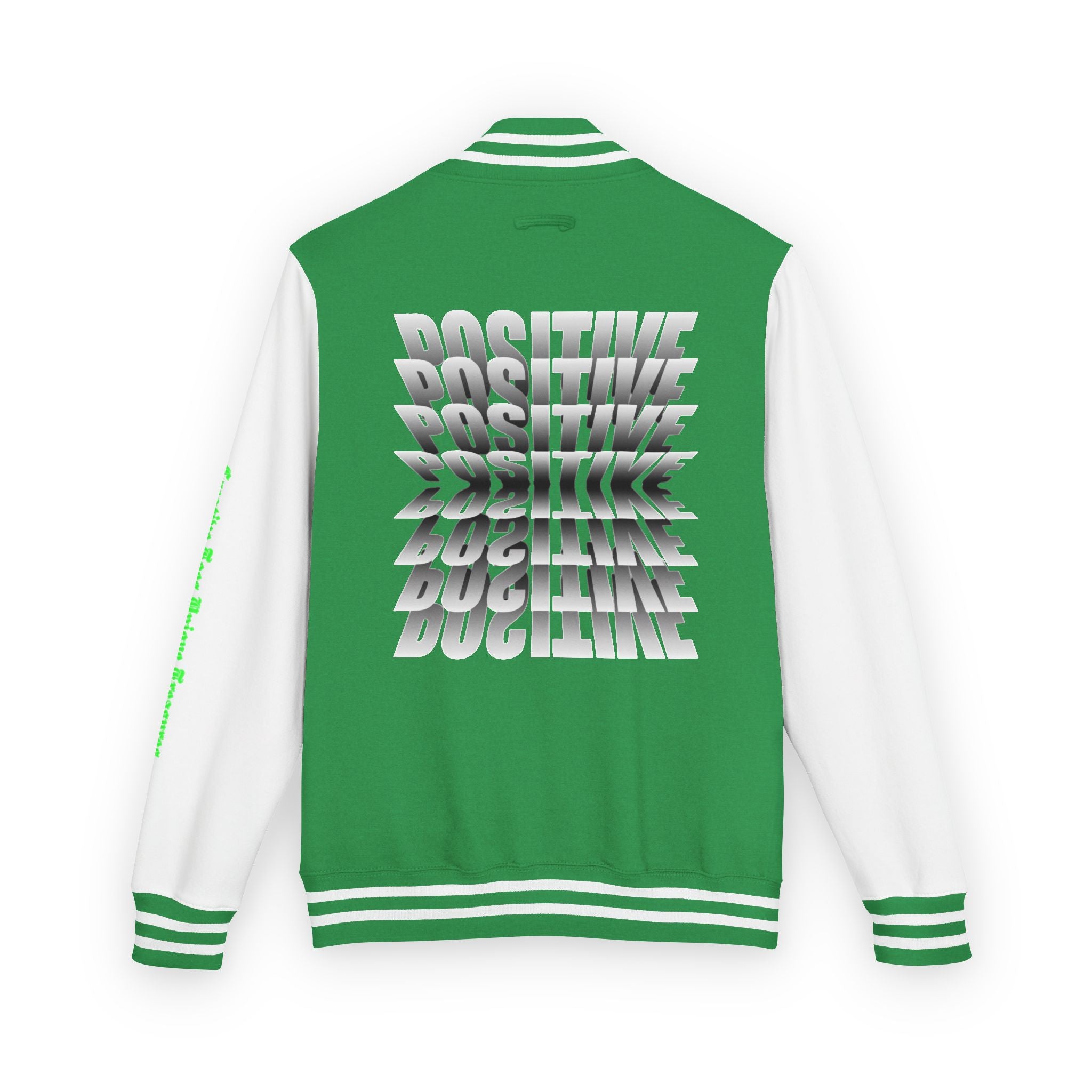 Unisex Heavyweight Letterman Jacket, Trendy Varsity Jacket, Youthful Streetwear, Positive Vibes Outerwear, Perfect for Casual Outings, [...]