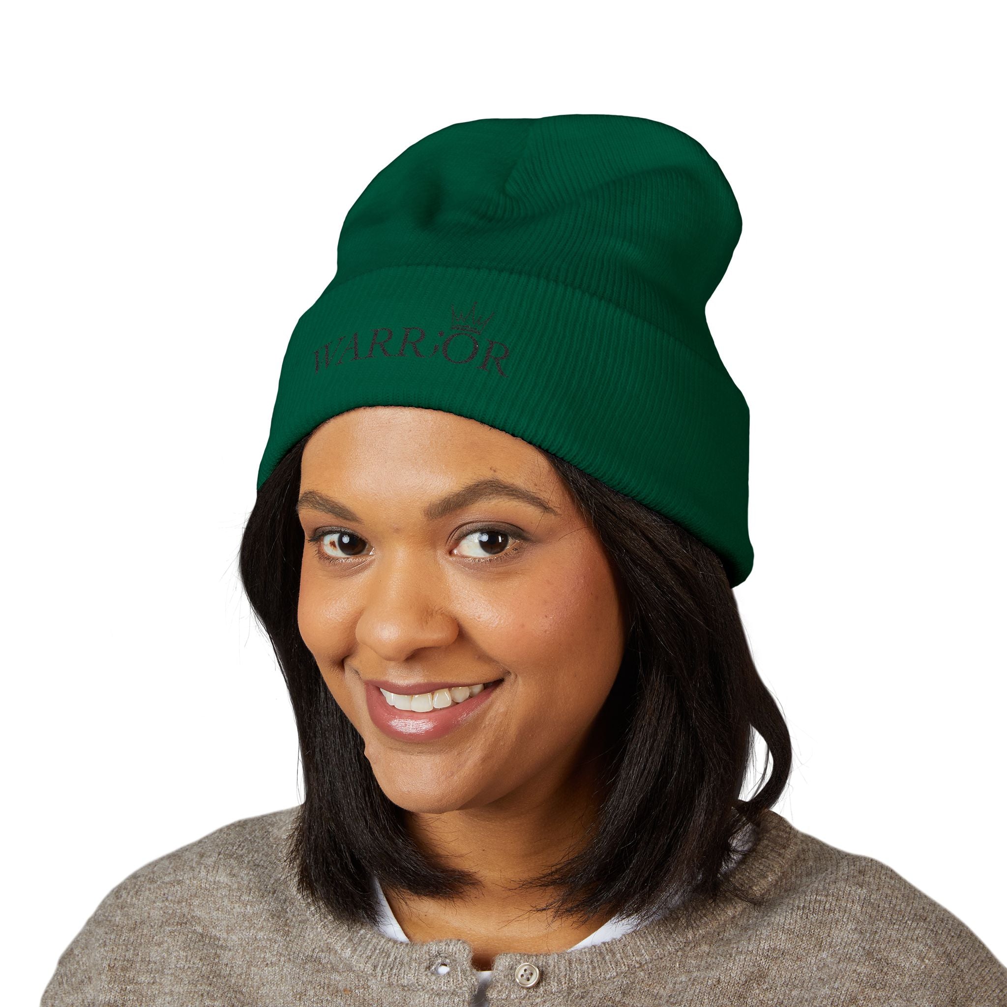 Classic Cuffed Beanie | Embroidered Warrior Hat for Adventurers, Winter Fashion, Gift for Her, Cozy Knit Cap, Unisex Beanie