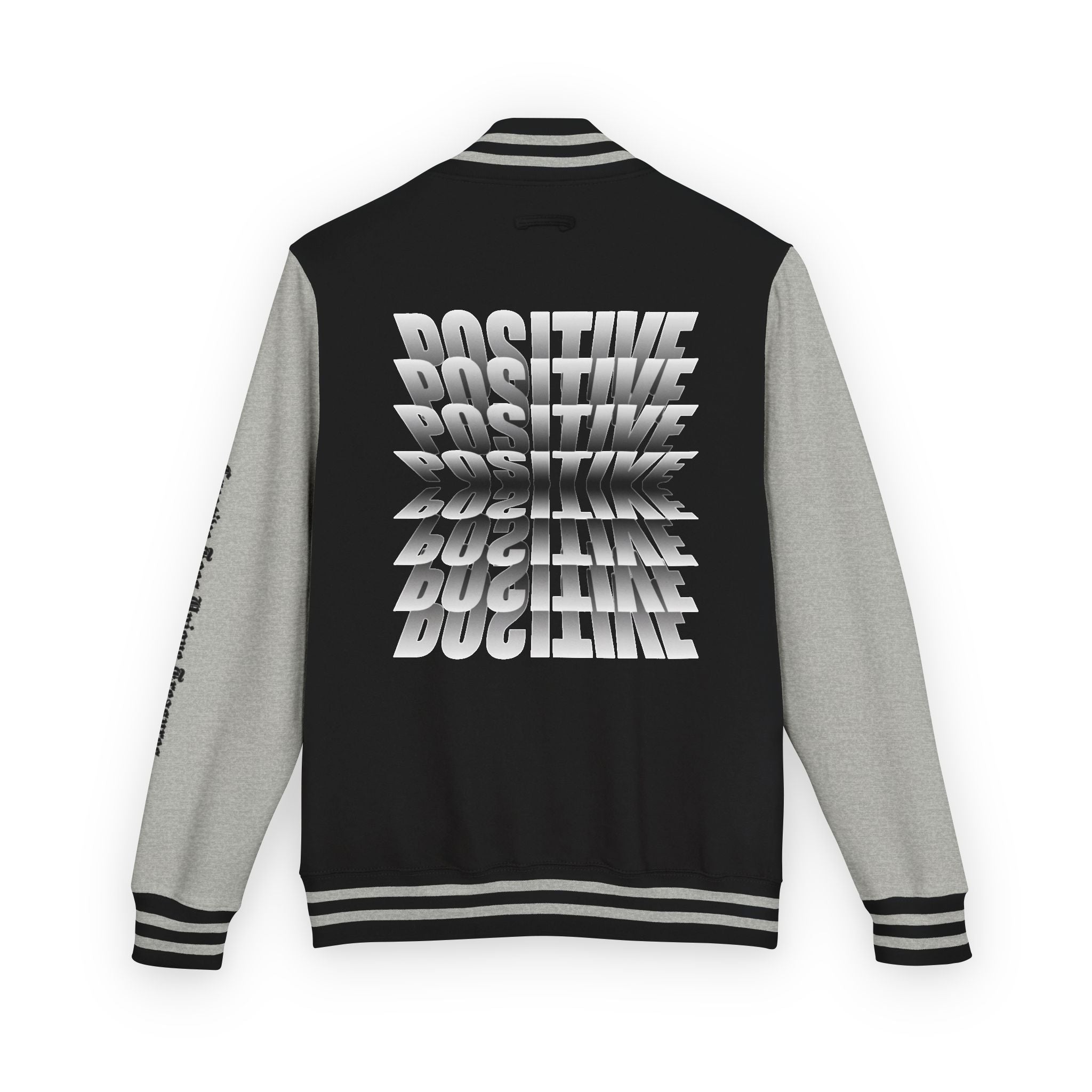 Unisex Heavyweight Letterman Jacket, Trendy Varsity Jacket, Youthful Streetwear, Positive Vibes Outerwear, Perfect for Casual Outings, [...]