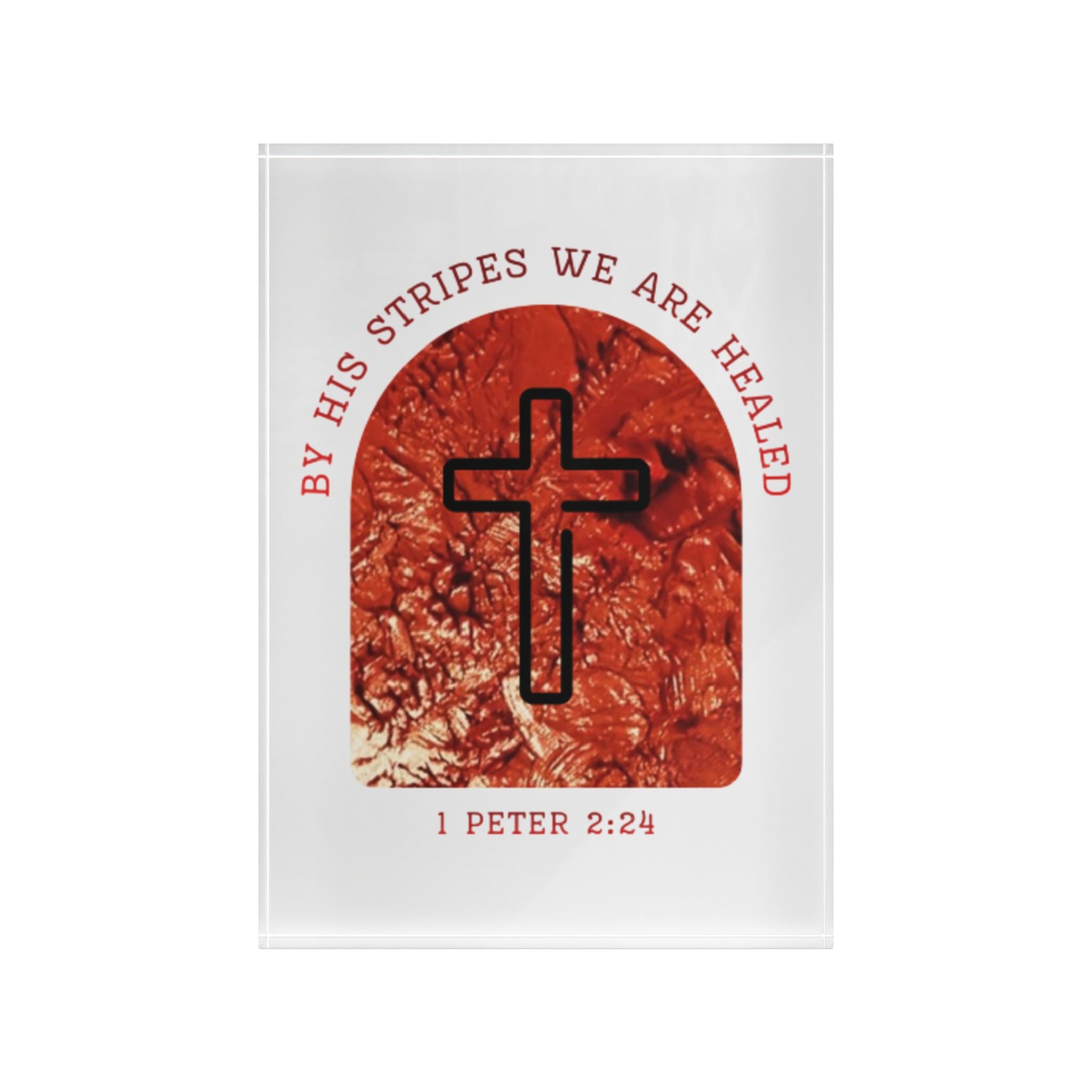 Religious Photo Block – “By His Stripes We Are Healed” Cross Décor (1 Peter 2:24)