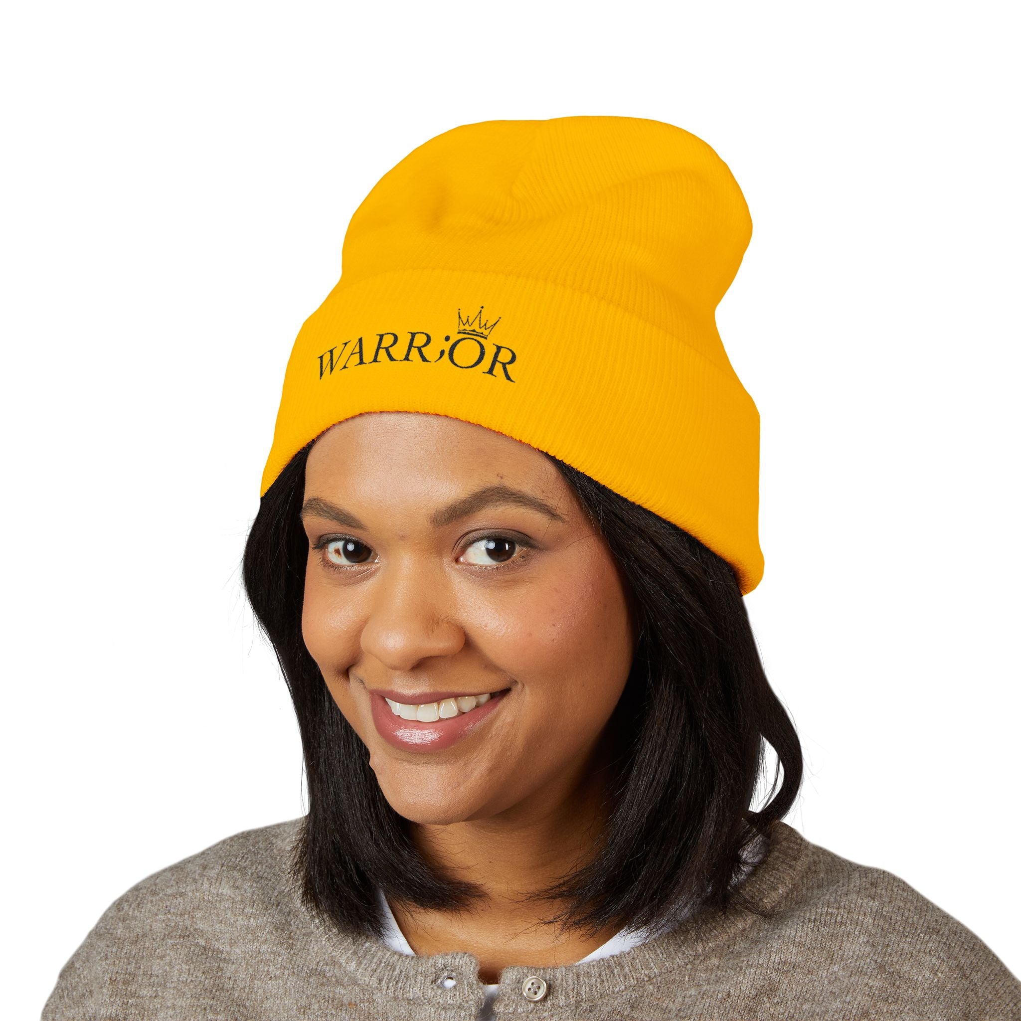 Classic Cuffed Beanie | Embroidered Warrior Hat for Adventurers, Winter Fashion, Gift for Her, Cozy Knit Cap, Unisex Beanie