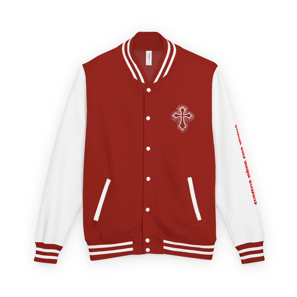 Unisex Heavyweight Letterman Jacket, Trendy Varsity Jacket, Youthful Streetwear, Positive Vibes Outerwear, Perfect for Casual Outings, [...]