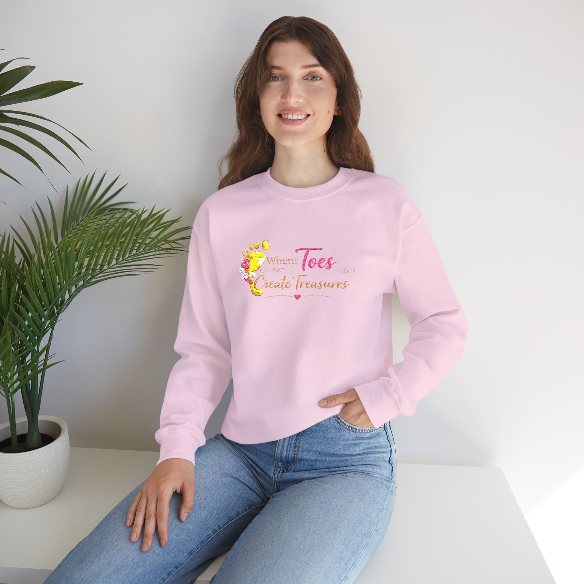 Crewneck Sweatshirt — "When Toes Create Treasures" Floral Beach Mom Pullover