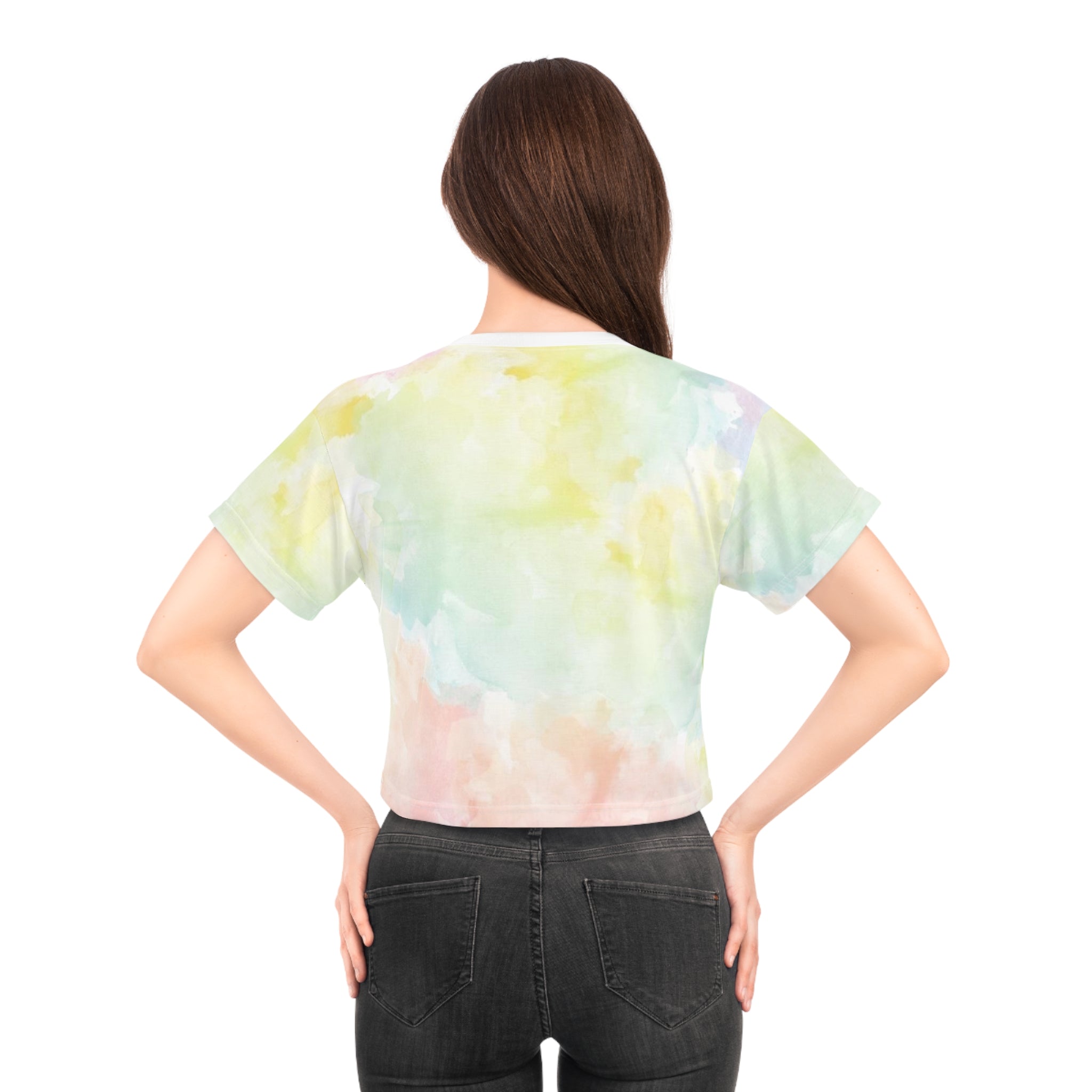 Happy Easter Pastel Tie-Dye Crop Tee (AOP)